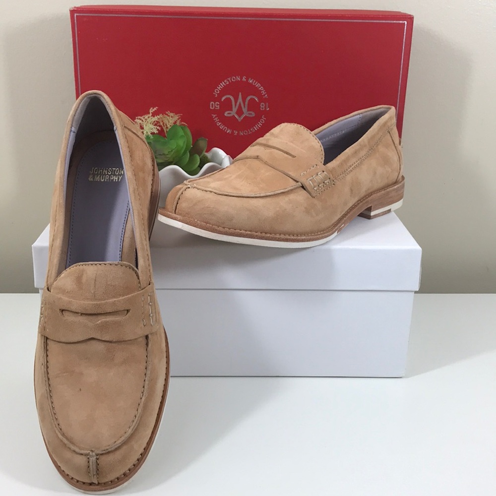 Johnston and Murphy Latte Suede 8.5 Penny Loafers